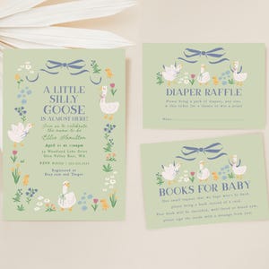Dumme Gans Babyparty Einladung, Hasen und Gänse Babyparty Einladung Set, Bücher für Babykarte, Gans Gender Neutral Babyparty B843