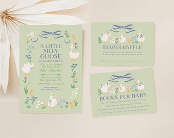 Invito per baby shower "Silly Goose", coniglietti e oche, genere neutro, baby shower B843
