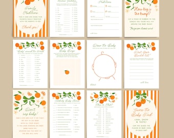Baby Shower Games, A Little Cutie Baby Shower Game Bundle, Printable Citrus Gender Neutral Shower Downloadable 28 piece Baby Game Set B931