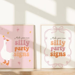 Silly Goose Party Signs, Printable One Silly Goose Party Sign Template, Girl 1st Birthday Printable Decorations, Goose Party Decor B864