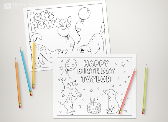 Puppy Dog Coloring Pages Editable, Dog Birthday Activities, Colouring Page Template for Puppy Themed Birthday Party Games Color Sheets B200