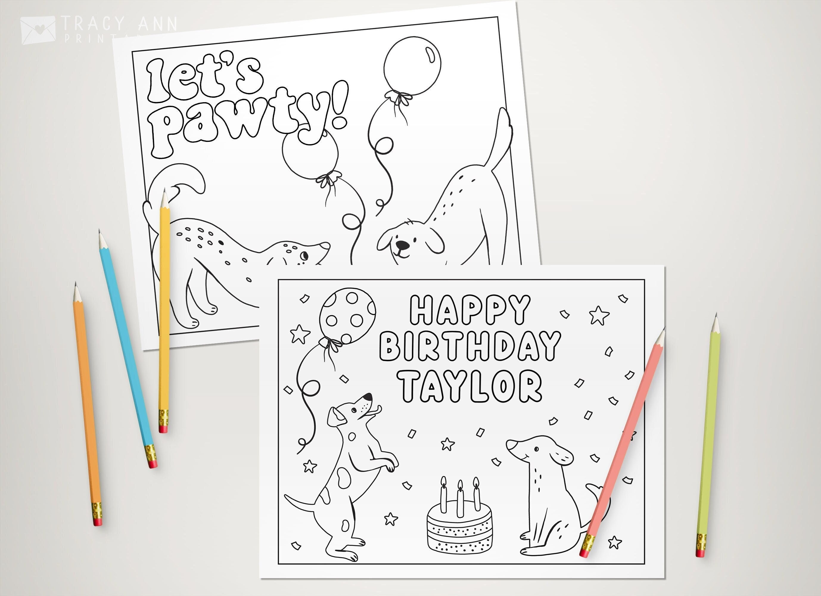 Puppy Dog Coloring Pages Editable, Dog Birthday Activities, Colouring Page Template for Puppy Themed Birthday Party Games Color Sheets B200