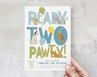 Puppy 2nd Birthday Invitation, Ready Two Party Invitation Template, Boy 2nd Birthday Party Evite Editable, Pawty Invite B925