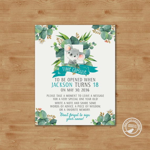 Koala Time Capsule Turquoise Australian First Birthday Party Etsy