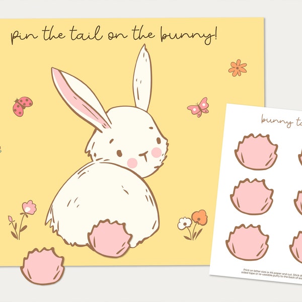 Pin the Tail on the Bunny Party Game, Printable Pin the Tail Birthday Game Template, Easter Party Games, Girl Birthday Decor B323