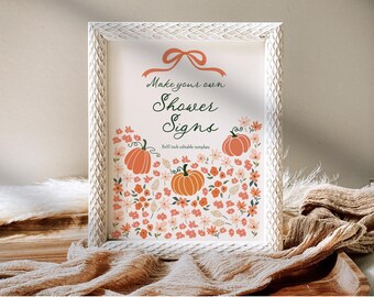 Enseignes citrouilles pour baby shower, modèle imprimable d'enseigne pour baby shower d'automne, petite citrouille à imprimer pour baby shower, décorations imprimables C075