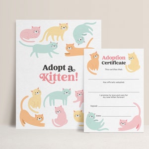Adopt a Kitten Party Game, Pastel Adopt a Cat Girl Birthday Printables ...