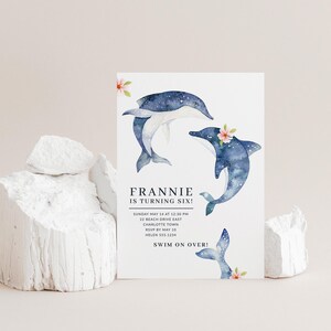 Dolphin Birthday Invitation, Editable Sea Party Invite, Pool Party Invitation, Dolphin Beach Printable Birthday Evite 8144