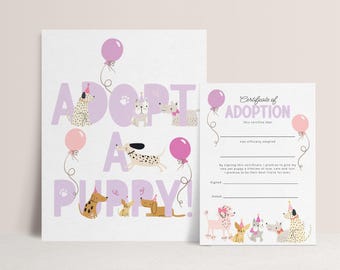 Adopt a Puppy Game, Printable Dog Adoption Certificate, Adopt a Pet Dog, Girl Birthday Activities, Puppy Party Adoption Game B936