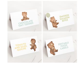 Bear Birthday Food Labels, Teddy 1st Birthday Place Cards, Boy First Birthday Tent Card, Beary First Birthday Party Decorations B185
