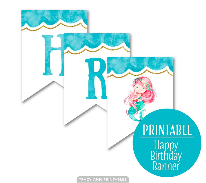 1st 5th Birthday Banner Birthday Bunting 4th 3rd Swim Party Mermaid Happy Birthday Banner Birthday decor DIY Banner 2nd 1073