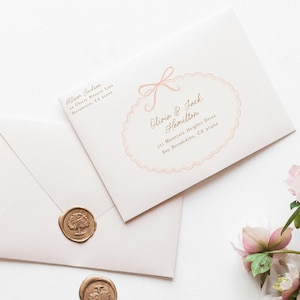 Baby Shower Envelope Address Template, Printable A7 Envelope Address and Return Label Template, Pink Bow Baby Shower Decorations B866