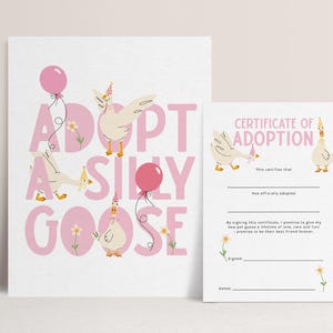 Adopt a Silly Goose Party Game with Sign and Adoption Certificate Printable B927