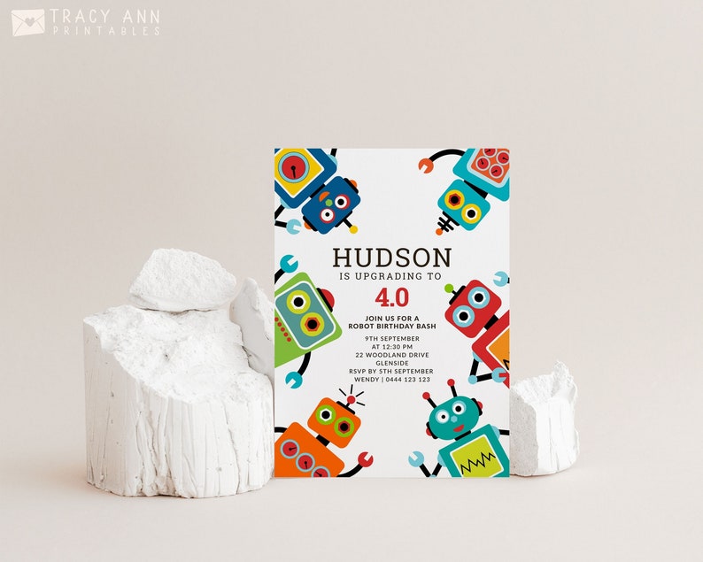 Robot Birthday Invitation Editable Robot Party Invite Boy Birthday Robot Invitation Template 4th Birthday Party Invitation Robots 1120 image 1