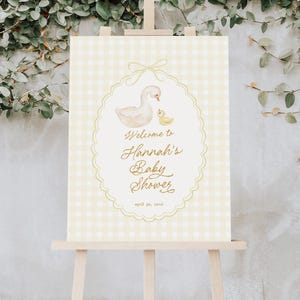 Cartello di benvenuto per baby shower con oca, poster di benvenuto per baby shower con oca neutra, stampabile, decorazione per baby shower con oca per mamma e bambino B865