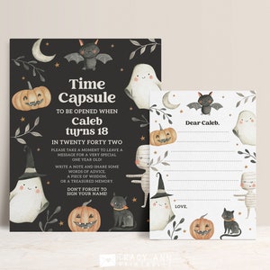 Spooky One Time Capsule Template, Halloween 1st Birthday Party Games, Printable Cute Ghost First Birthday Keepsake, Time Capsule Sign B103