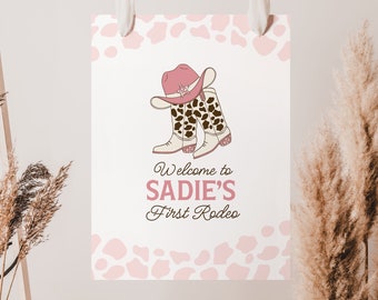 First Rodeo Birthday Welcome Sign, Western 1st Birthday Decor, Cowgirl Birthday Welcome Poster Template, Disco Cowboy Boots Party Decor B342