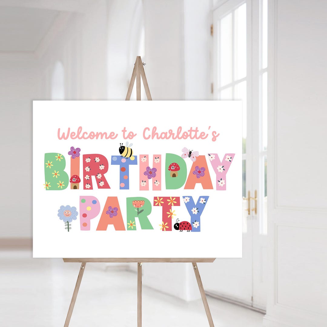 Spring Birthday Welcome Sign, Garden Party Welcome Poster, Flower Girl ...