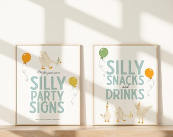 One Silly Goose Birthday Party Signs, Printable Boy 1st Birthday Party Decorations B928