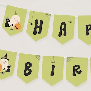 Halloween Happy Birthday Banner, Printable Spooky Birthday Bunting, Ghosts Boy Birthday Banner Template, Boo Crew Party Decor B444