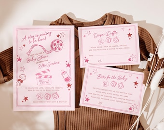 Movie Theme Baby Shower Invitation, Hand Drawn Hollywood A Star is Born Baby Shower Invite or Evite C086