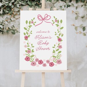 Welkomstbord babyshower, handgeschreven roos welkomstposter babyshower, modern slokje welkomstbordsjabloon B851