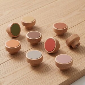 Modern Wooden Cabinet Knobs Color Accent Drawer Pulls Round Furniture Hardware Kitchen Cabinet Handles Dresser Wardrobe Home Decor Unique
