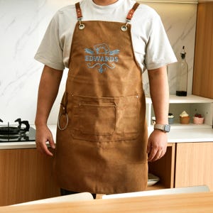 Custom Craftsman Apron, Embroidered Mens Workshop Apron with Pockets, Personalized Mens Cooking Apron, Grilling Apron, Chef Apron, Bar Apron