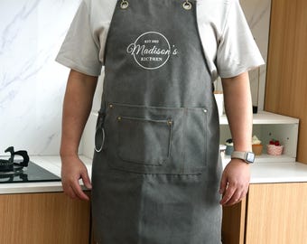 Embroidered Mens Working Apron, Custom Workshop Apron with Pockets, Personalized Bar Apron, Kitchen Apron, Barbeque Apron, Bartender Apron