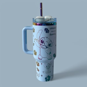 Vaso de viaje personalizado de Stitch de 40 oz: regalo para mamá, taza de café adorable para ella, taza Stanley de Stitch, taza portátil para coche, regalo para niños