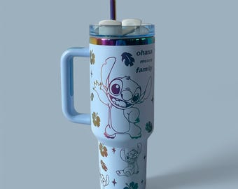 Custom Stitch Stanley Cup 40oz – Cute Coffee Mug Gift for Her, Stitch Stanley Cup, Portable Car Mug, Gift for Kids Travel Tumbler