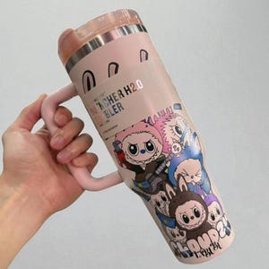Custom Labubu Stanley Cup 40oz Water Bottle Labubu Inspired Monsters Tumbler Perfect Gift for Her Kids Labubu Tumbler Portable Car Mug