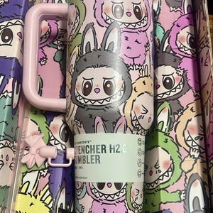 Custom Labubu x Stanley Cup 40oz Water Bottle Labubu Macaron Monsters Tumbler Gift for Her Kids Labubu Tumbler