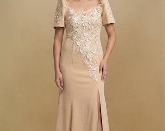 Talia Beige Filipiniana Dress - MR35