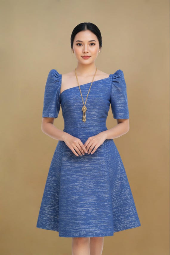 blue filipiniana dress A Line V Neck Short Blue/Burgundy Prom Dresses, Mini Graduation Dresse –  Shiny Party main image 0