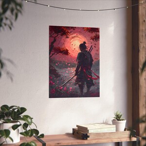 Póster "Samurai Serenity", arte mural estético, decoración asiática, regalo para él, decoración de oficina, impresiones inspiradoras, estilo Vincent van Gogh