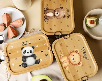 Custom Name Lunch Box with Animals,Back to School Gift,Portable Fruit Box,Kindergarten Lunch Box,Kids Snack Box,Stainless Steel Lunch Box