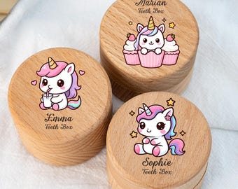Personalised Wooden Tooth Fairy,Unicorn Coin Box with Name,Tooth Box Gift for Kid,Tooth Box Keepsake Gift,Baby Shower Gift,New Baby Gift