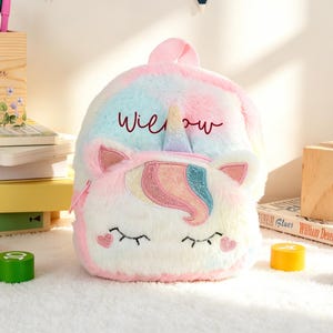 fluffy mini unicorn backpack LSSAGOON Plush for Girls, Cute Soft PU Leather Toddler School Book Bag, Kawaii Kids Backpacks it is very easy to take on and off. Stuffed Animal Lazada Small Backpack