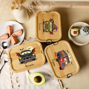 Personalized Kids Lunch Box, Halloween Gift for Children, Custom Name Snack Storage, Back To School Bento, Spooky Truck Meal Container