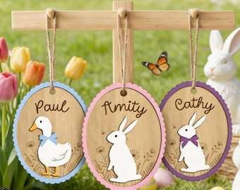Personalized Easter Basket Tags,Bunny Goose Name Tags,Wooden Kids Easter Gift Tags,Easter Egg Hunt Basket Tag,Easter Gift,Baby Spring Decor