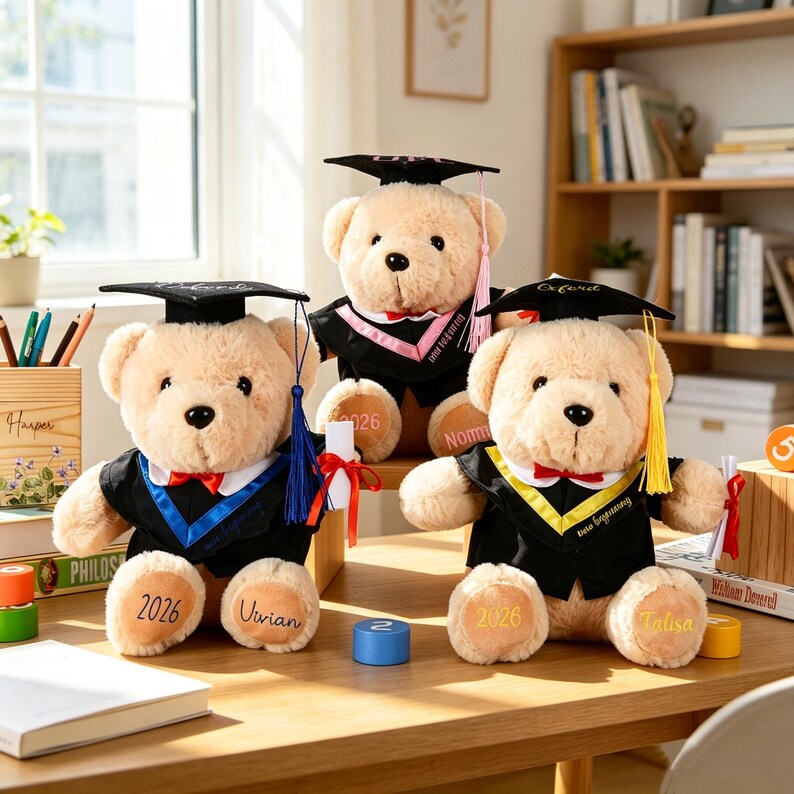 Custom Graduation Teddy Bear,embroidered Name Toy,grad Cap Gown Plush ...