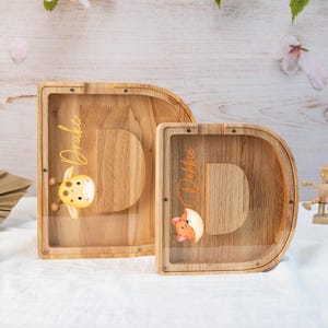 Custom Initial Coin Bank - Personalized Name Coin Box - 26 Letters Piggy Bank - Wooden Animal Money Box Gift - Savings Holder For Toddler