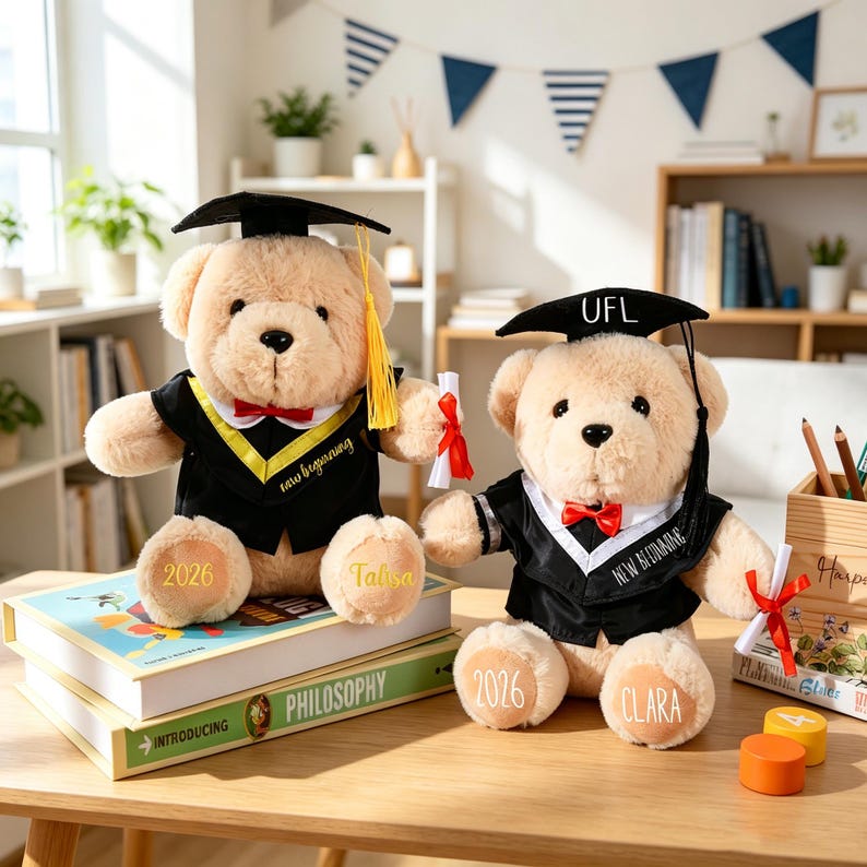 Custom Graduation Teddy Bear,embroidered Name Toy,grad Cap Gown Plush ...