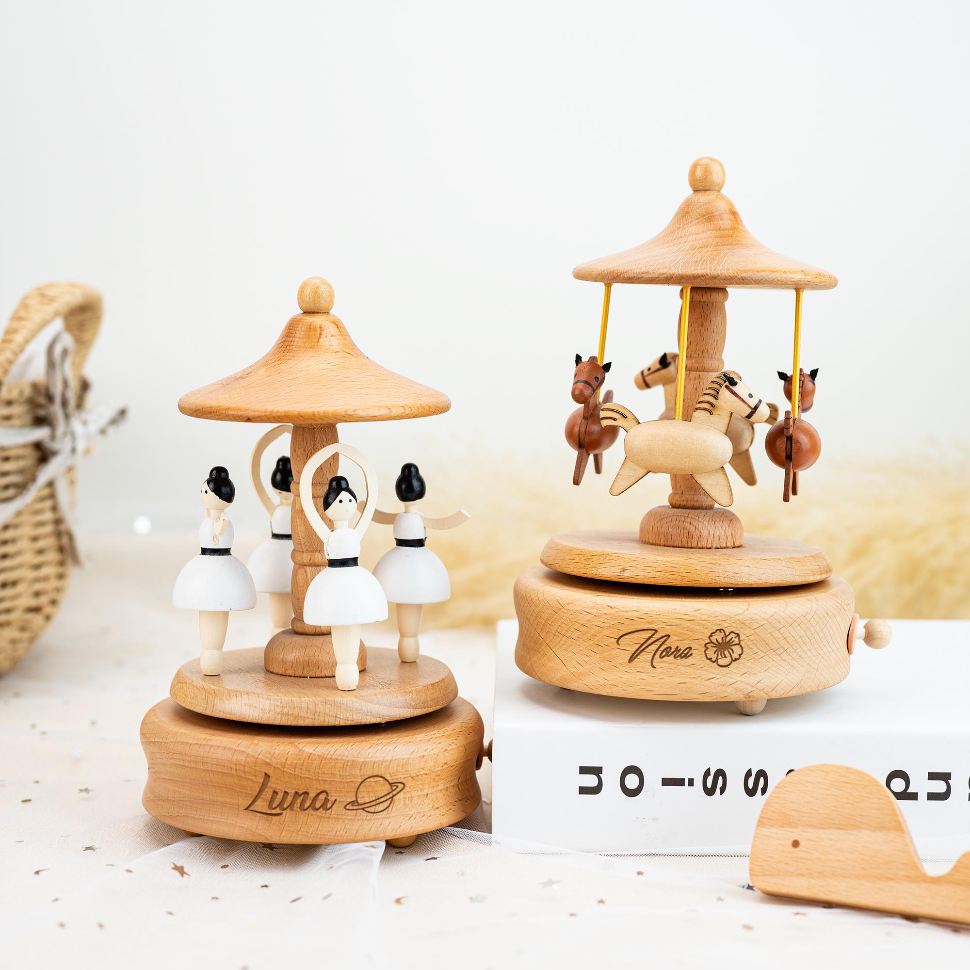 Custom Wooden Carousel Musical Box,engraved Name Music Box,kids Musical ...