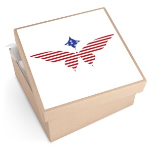 4th of July Butterfly Square Stickers - Patriotic Vinyl Labels, Independence Day Decor, USA Flag Sticker Pack