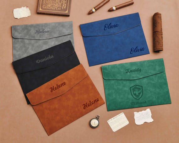 Custom engraved leather folders, personalized A4 document bags, fashionable Father's Day gifts, Teacher's Day gifts, office gifts