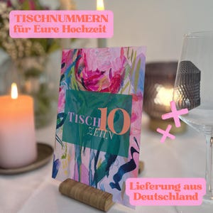 Tischnummern Hochzeit, Blumen; floral, boho, farbenfroh, bunt; Din A5, Aquarell; Sommerhochzeit