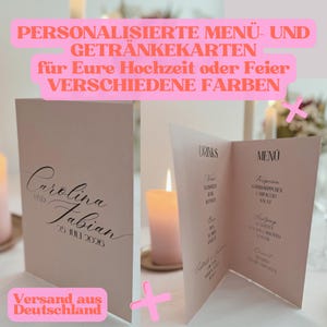Menükarten Getränkekarten Hochzeit, verschiedene Farben, auch Wunsch-Farbkombination, Din A5; personalisierbar; klassisches Design
