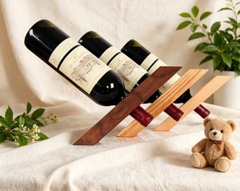 Minimalist Wood Wine Rack, Freestanding Wine Bottle Holder for Home Bar, Kitchen Countertop Decor, Wine Lover Gift, Modern European Style